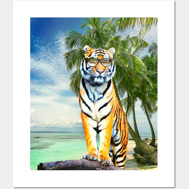 Big Cat Tiger Wearing Sunglasses On Beach Big Cat Tiger Wearing